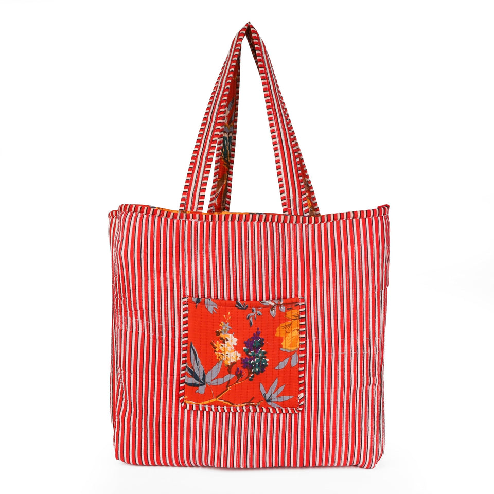 Quilted Reversible Shoulder Tote, Cotton Large Capacity (15 x 18 x 5.5 in) with Interior Pocket Beach, Shopping & Travel Unisex (Paradise Garden)