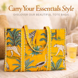 Quilted Reversible Shoulder Tote, Cotton Large Capacity (15 x 18 x 5.5 in) with Interior Pocket Beach, Shopping & Travel Unisex (Golden Safari)