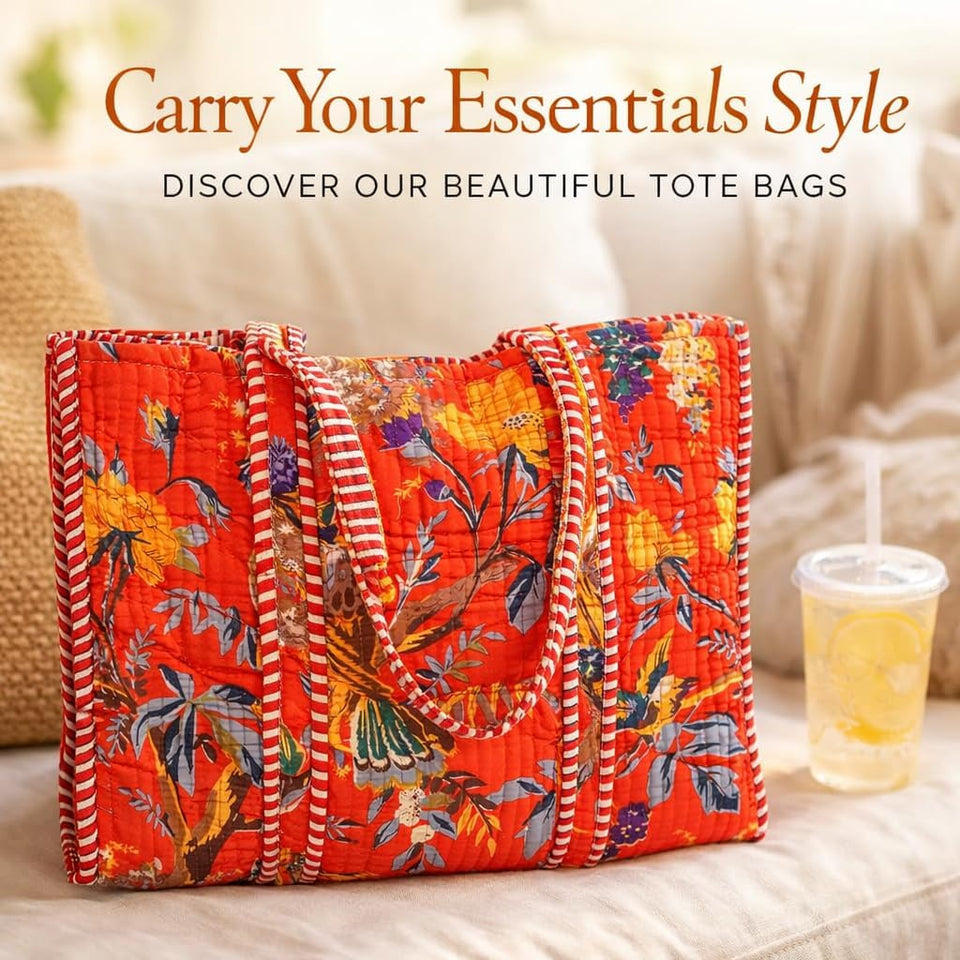 Quilted Reversible Shoulder Tote, Cotton Large Capacity (15 x 18 x 5.5 in) with Interior Pocket Beach, Shopping & Travel Unisex (Paradise Garden)