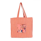 Quilted Reversible Shoulder Tote, Cotton Large Capacity (15 x 18 x 5.5 in) with Interior Pocket Beach, Shopping & Travel Unisex (Peach Blossom Bird)