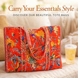 Quilted Reversible Shoulder Tote, Cotton Large Capacity (15 x 18 x 5.5 in) with Interior Pocket Beach, Shopping & Travel Unisex (Paradise Garden)