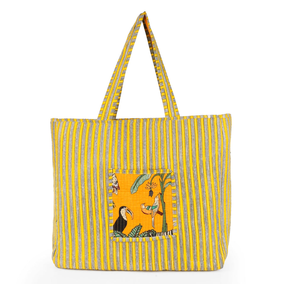 Quilted Reversible Shoulder Tote, Cotton Large Capacity (15 x 18 x 5.5 in) with Interior Pocket Beach, Shopping & Travel Unisex (Golden Safari)