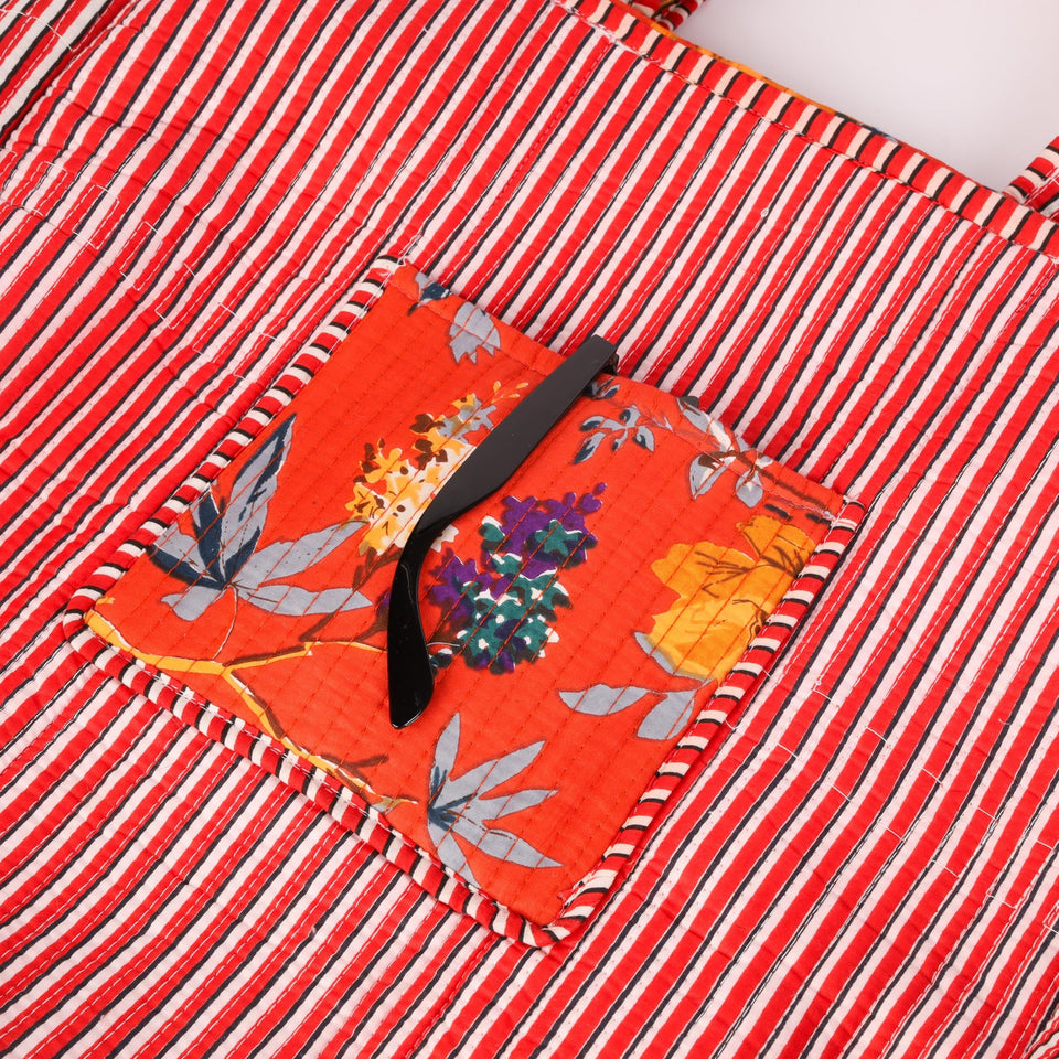 Quilted Reversible Shoulder Tote, Cotton Large Capacity (15 x 18 x 5.5 in) with Interior Pocket Beach, Shopping & Travel Unisex (Paradise Garden)