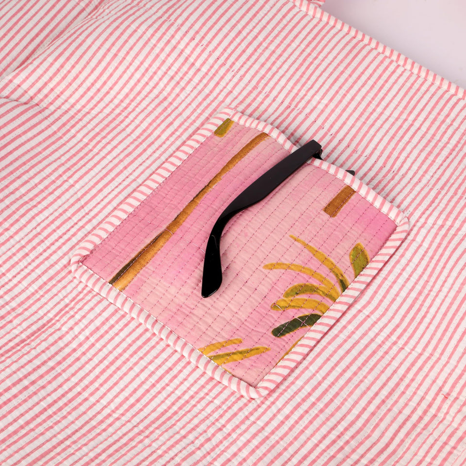 Quilted Reversible Shoulder Tote, Cotton Large Capacity (15 x 18 x 5.5 in) with Interior Pocket Beach, Shopping & Travel Unisex (Blush Palm)