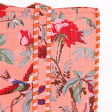 Quilted Reversible Shoulder Tote, Cotton Large Capacity (15 x 18 x 5.5 in) with Interior Pocket Beach, Shopping & Travel Unisex (Peach Blossom Bird)