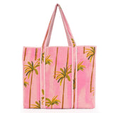 Quilted Reversible Shoulder Tote, Cotton Large Capacity (15 x 18 x 5.5 in) with Interior Pocket Beach, Shopping & Travel Unisex (Blush Palm)