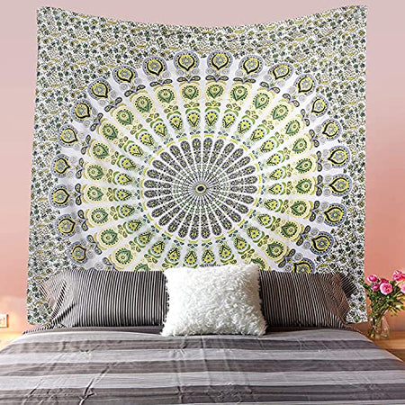 Bless International Indian Hippie Bohemian Psychedelic Tapestry (Queen (84x90Inches)) (Multi Tie Dye Festival Mandala Tapestry)