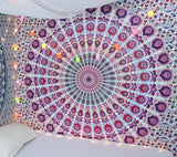 Bless International Indian Hippie Bohemian Psychedelic Peacock Mandala Wall Hanging Bedding Tapestry (Pink Blue)