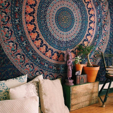 Bless International Indian Hippie Bohemian Psychedelic Peacock Mandala Wall Hanging Bedding Tapestry (Multi Color)