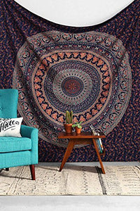 Indian-hippie-gypsy Bohemian-psychedelic Cotton-mandala Wall-hanging-tapestry(Queen Size( 90x84) Inch)