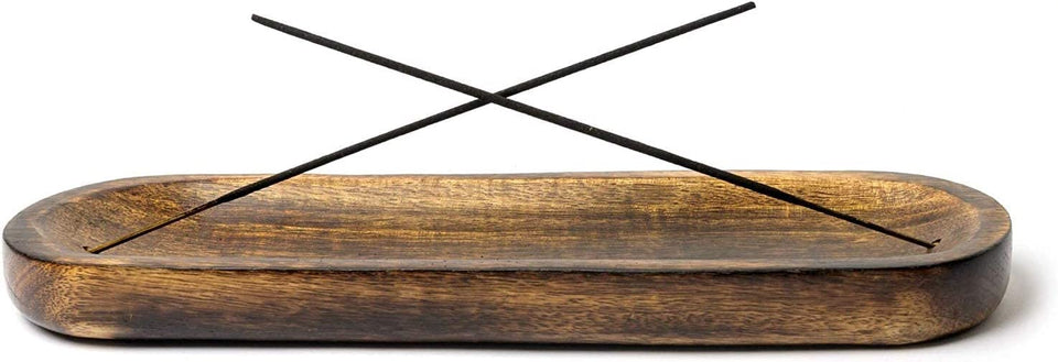 Traditional-Handmade-Tray-Burner Wooden-Trat-Incense-Stick-Holder Ash-Catcher-Stand (11x4x1.22 Inches