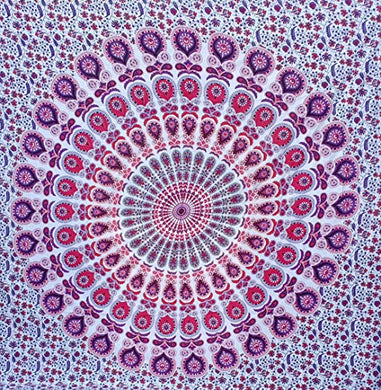Bless International Indian Hippie Bohemian Psychedelic Peacock Mandala Wall Hanging Bedding Tapestry (Pink Blue)