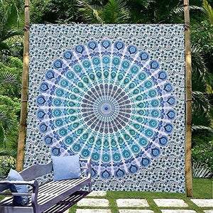 Bless International Indian Hippie Bohemian Psychedelic Mandala Tapestry (Queen (84x90Inches)) (Green Brown Elephant Mandala)
