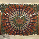 Bless International Indian Hippie Bohemian Psychedelic Peacock Mandala Wall Hanging Bedding Tapestry (Golden Green)