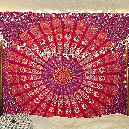 Bless International Indian Hippie Bohemian Psychedelic Mandala Tapestry (Queen (84x90Inches)) (Green Teal Elephant Festival)