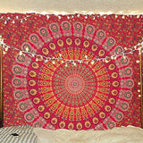 Bless International Indian Hippie Bohemian Psychedelic Peacock Mandala Wall Hanging Bedding Tapestry (Golden Red)