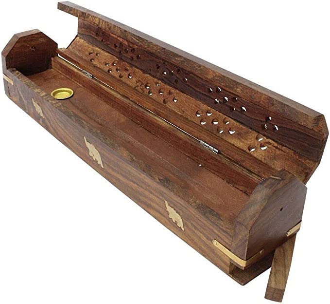 Traditional-Handmade-Burner Wooden-Coffin-Incense-Stick-Holder Ash-Catcher-Stand (Wooden Coffin)