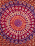 Bless International Indian Hippie Bohemian Psychedelic Peacock Mandala Wall Hanging Bedding Tapestry (Blue Red)
