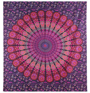 Bless International Indian Hippie Bohemian Psychedelic Peacock Mandala Wall Hanging Bedding Tapestry (Purple Pink)