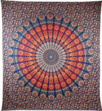 Indian hippie Bohemian Psychedelic Peacock Mandala Wall hanging Bedding Tapestry With String Light