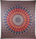 Bless International Indian Hippie Bohemian Psychedelic Peacock Mandala Wall Hanging Bedding Tapestry (Golden Blue)