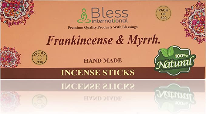Bless-Frankincense-and-Myrrh 100%-Natural-Handmade-Hand-Dipped-Incense-Sticks Organic-Chemicals-Free for-Purification-Relaxation-Positivity-Yoga-Meditation The-Best-Woods-Scent