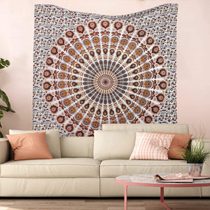 Bless International Indian Hippie Bohemian Psychedelic Peacock Mandala Wall Hanging Bedding Tapestry (Orange Brown)