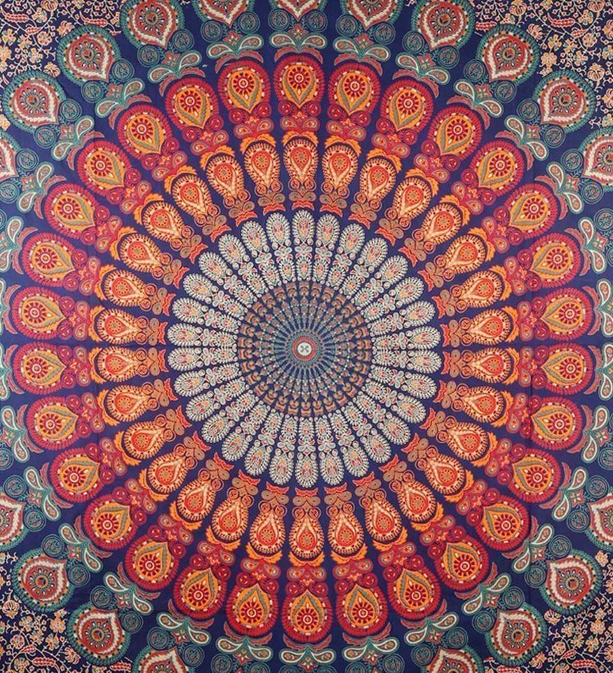 Indian Hippie Bohemian Psychedelic Peacock Mandala Wall Hanging