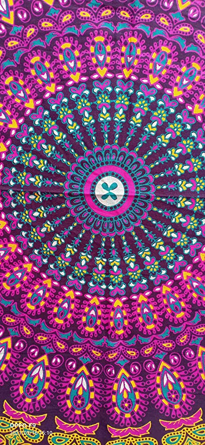 Indian hippie Bohemian Psychedelic Golden Blue Peacock Mandala Wall hanging Bedding Tapestry (Golden Pink Blue, Twin (54x72Inches)(140x185cms))