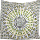 Bless International Indian Hippie Bohemian Psychedelic Peacock Mandala Wall Hanging Bedding Tapestry (Yellow Green)