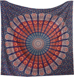 Bless International Indian Hippie Bohemian Psychedelic Peacock Mandala Wall Hanging Bedding Tapestry (Golden Blue White)