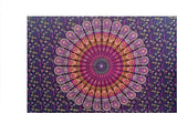 Indian hippie Bohemian Psychedelic Golden Blue Peacock Mandala Wall hanging Bedding Tapestry (Golden Pink Blue, Twin (54x72Inches)(140x185cms))