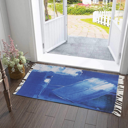 Cyan Watercolor Vintage Pattern Floor Home and Kitchen Rug