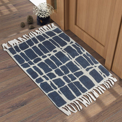 Checkered Pattern Blue White Floor Home and Kitchen Rug