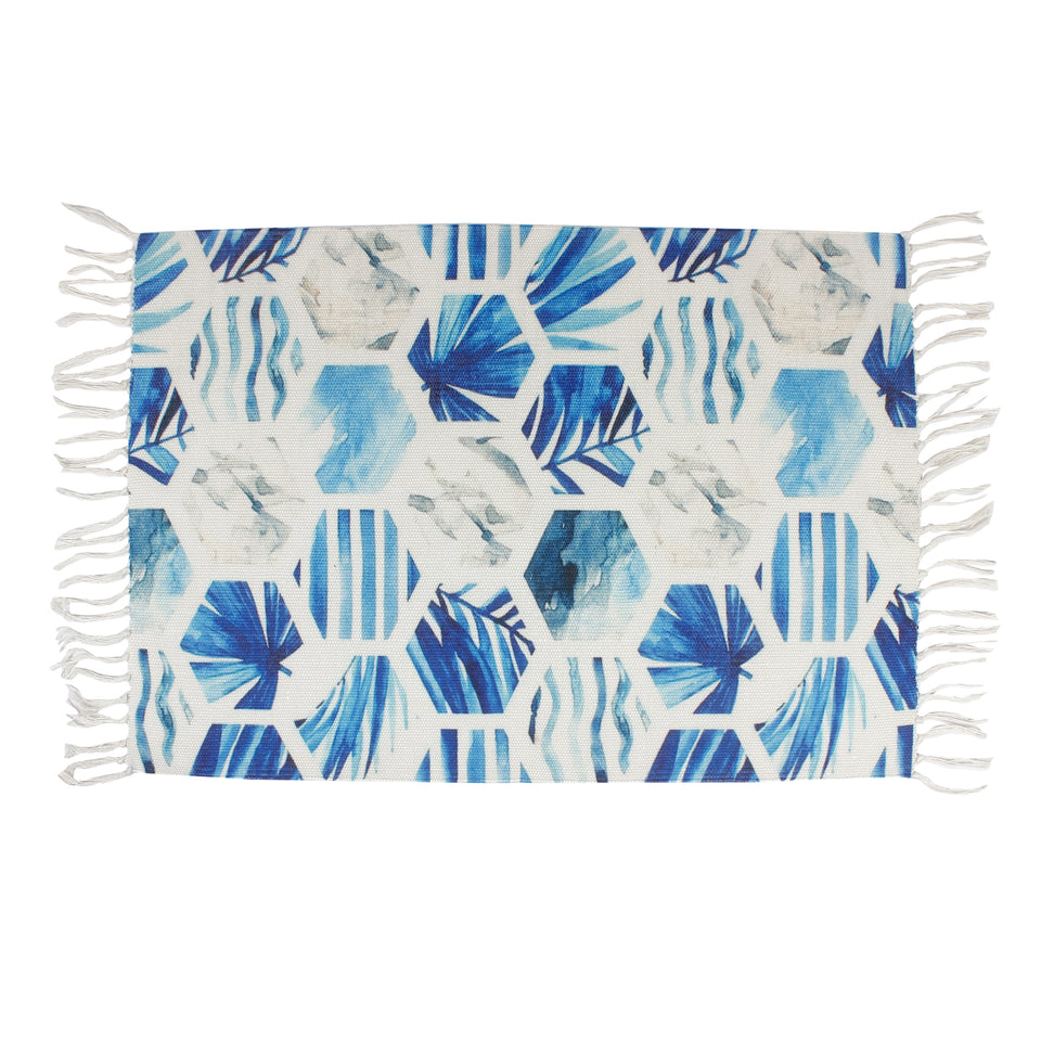 Palm Abstract Blue Floral Home and Kitchen Rug