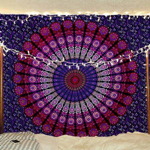 Bless International Indian Hippie Bohemian Psychedelic Peacock Mandala Wall Hanging Bedding Tapestry (Purple Pink)