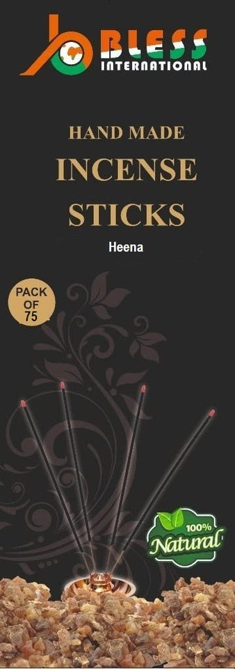 Bless International 100% Natural Incense Sticks Handmade Hand Dipped The Best Scent (Heena)